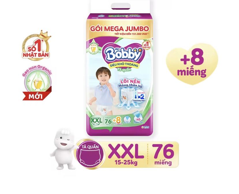 Tả quần Bobby XXL76 +8 miếng mới