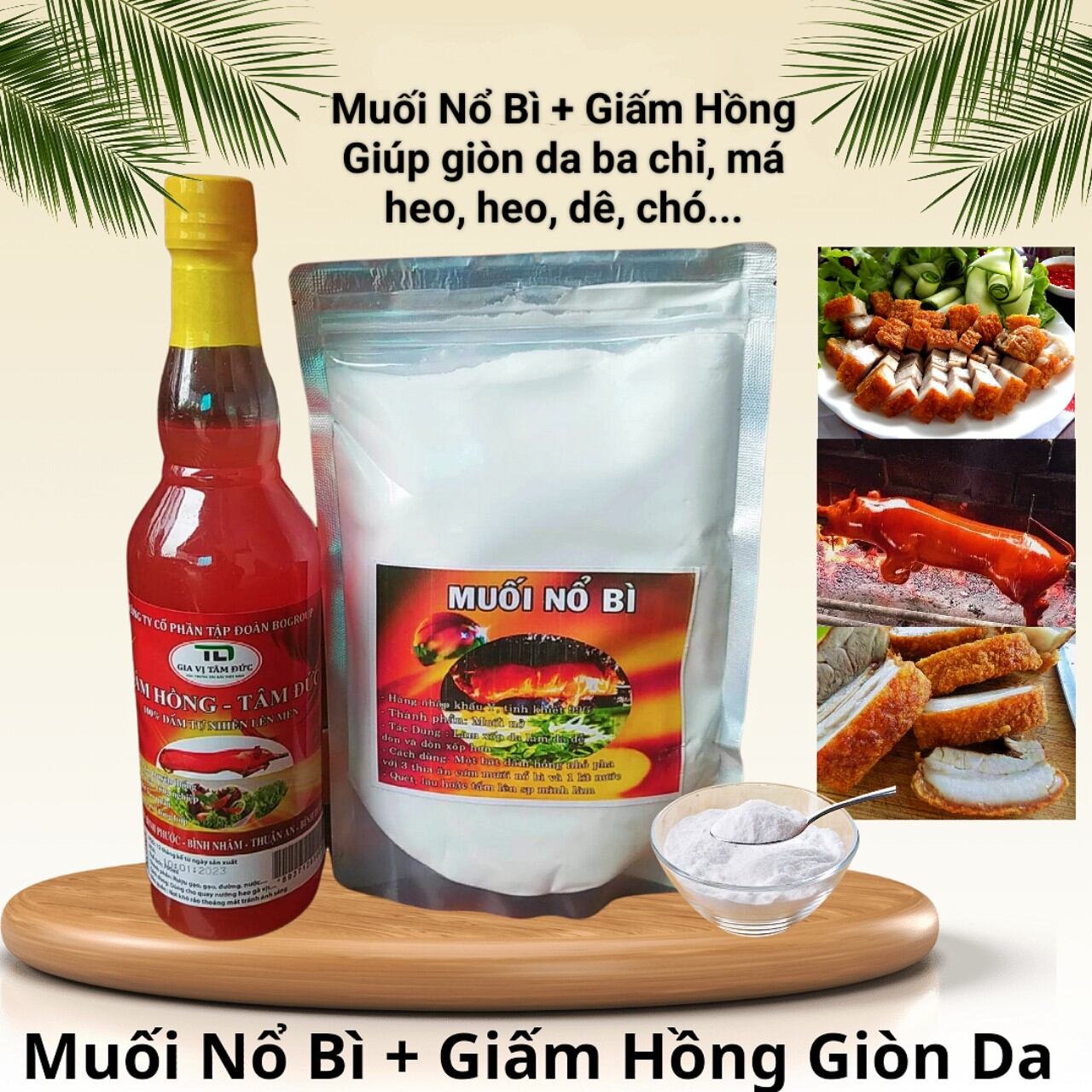 1kg muối nổ bì + dấm hồng giòn da ba chỉ, má heo, heo, chó, dê quay...