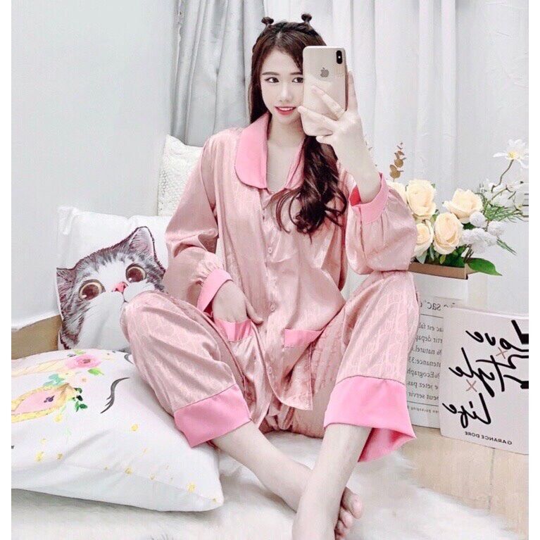 (55-75kg) Đồ Bộ Lụa Gấm Cao cấp - Tay dài quần dài