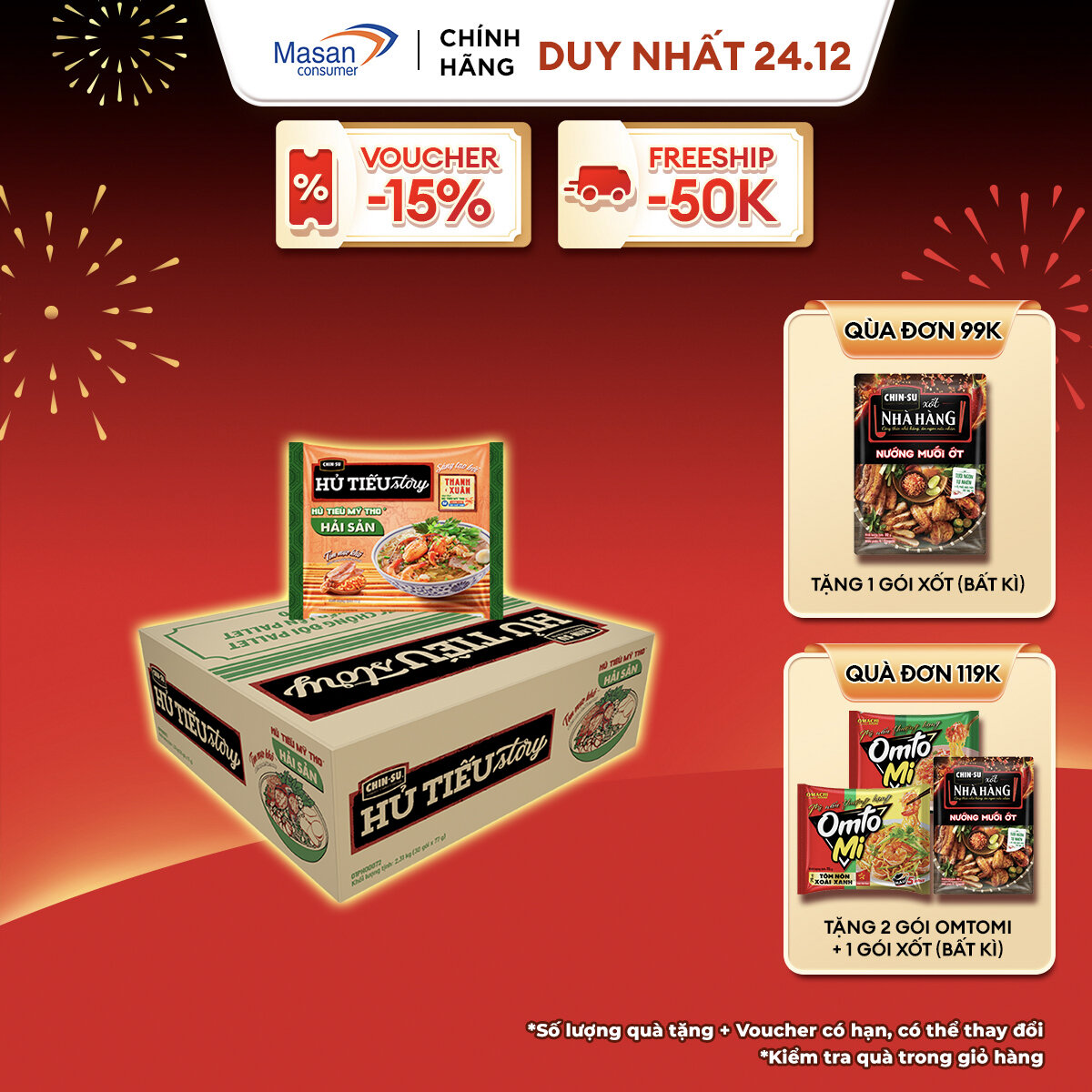 [VC 20% ĐƠN 199K] Hủ Tiếu Hải Sản Hủ Tiếu Story thùng 30 gói x 77G