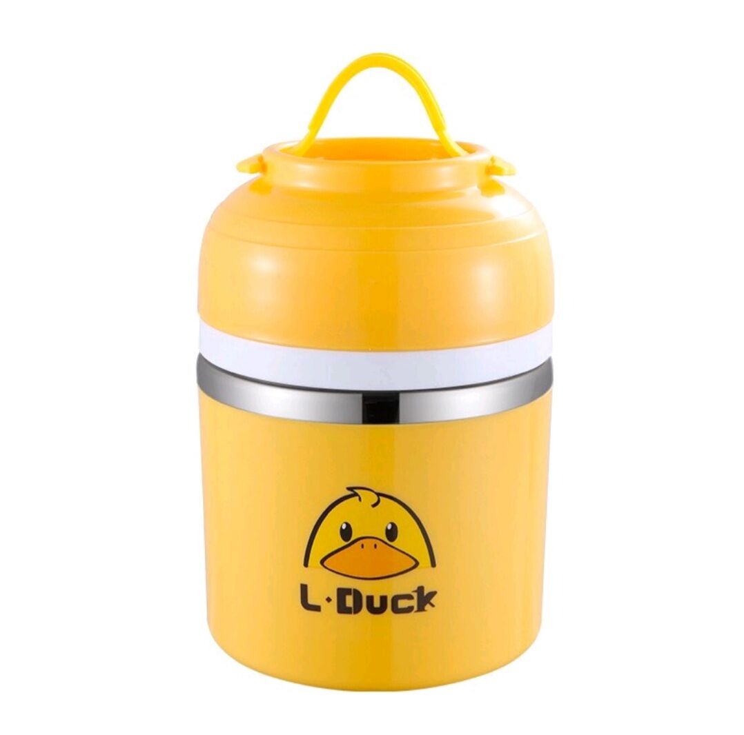 Bình Giữ Nhiệt Đựng Thức Ăn Inox, Bình Ủ Cháo Siêu Tóc, Hủ Ủ Cháo Vịt Vàng Kèm Muỗng Có Quai Xách Rút Gọn Tiện Lợi