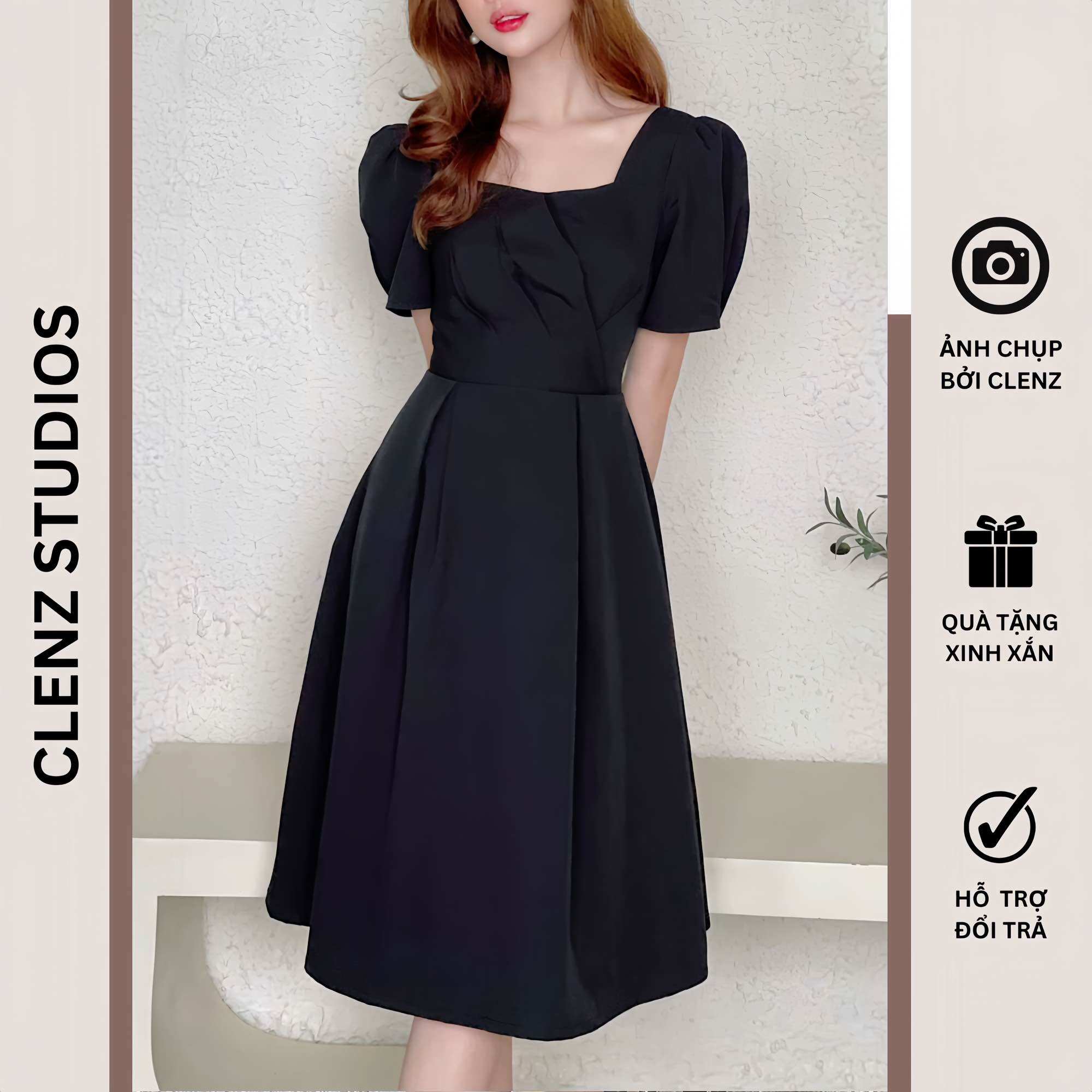 Đầm đen dáng dài dự tiệc dạo phố D09