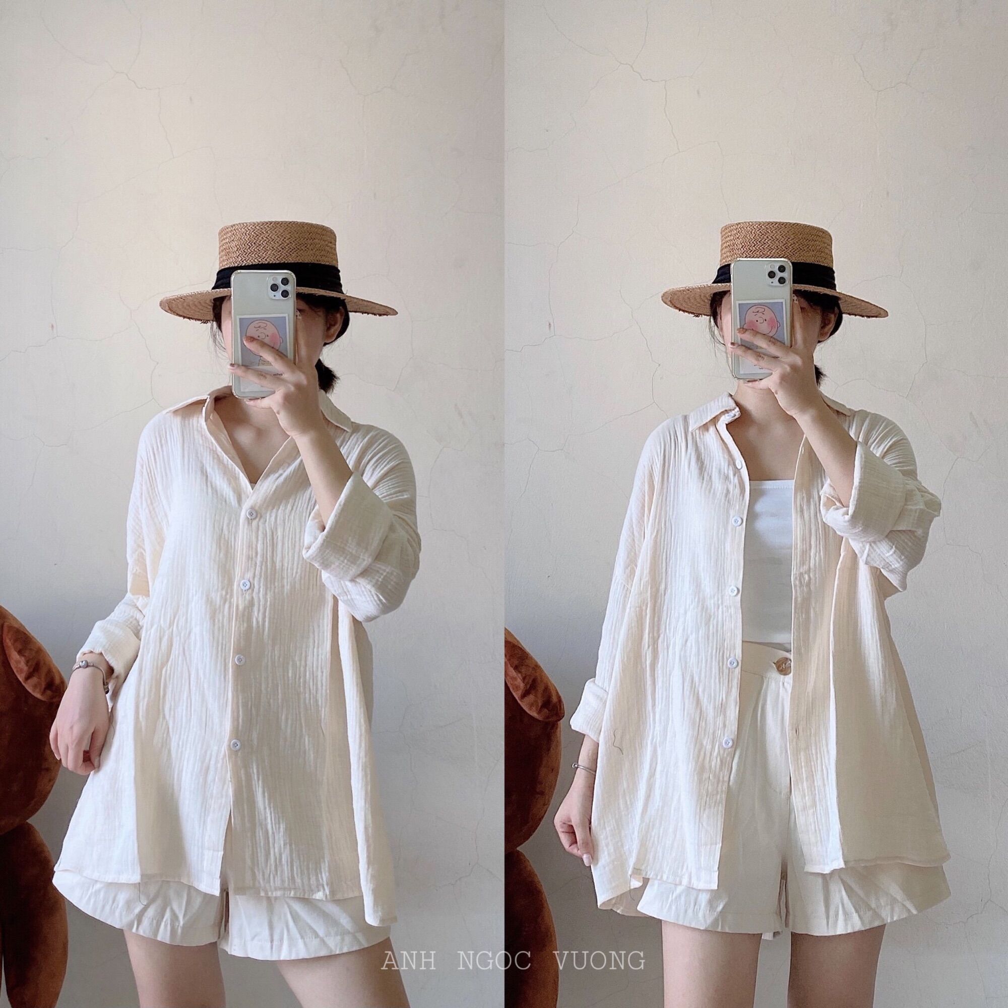 Áo sơ mi nhăn basic chất đũi xốp mềm Freesize Lumii
