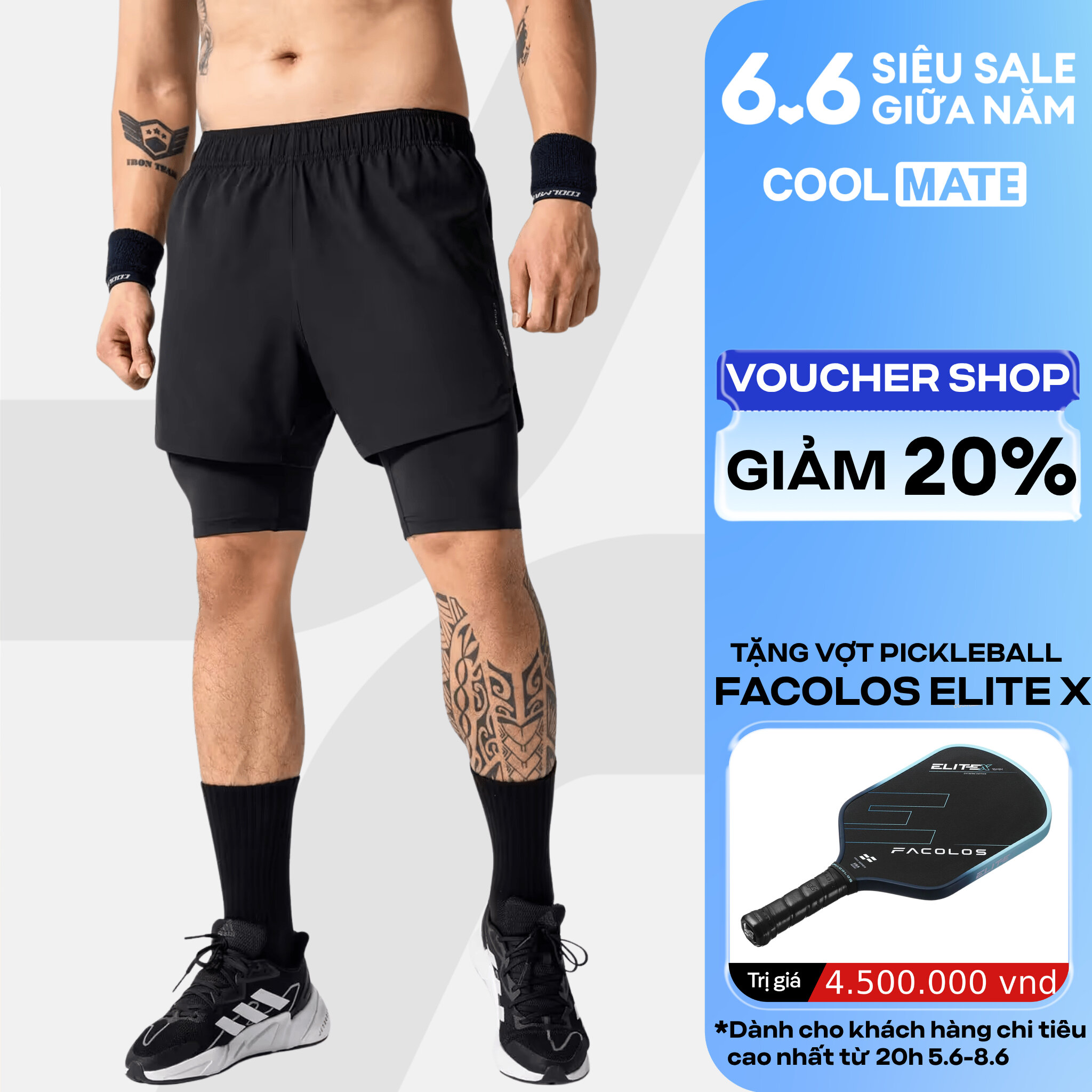 Quần Short thể thao nam Gym Power 2 lớp co giãn, thấm hút, nhanh khô Coolmate
