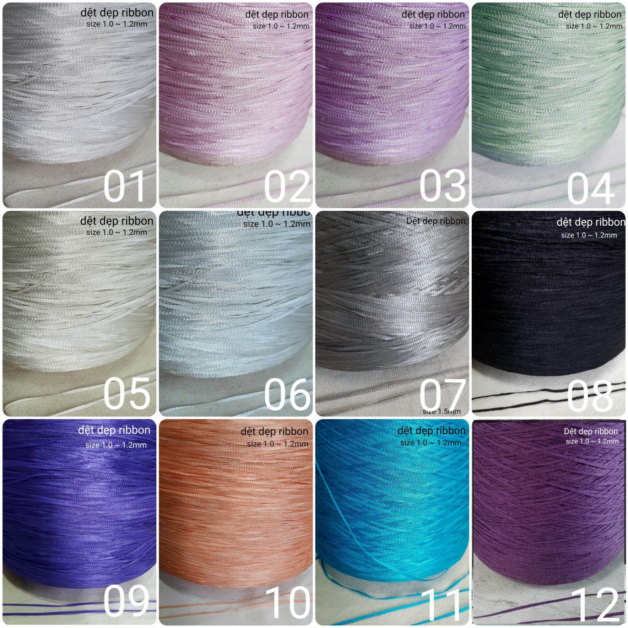 100gr Sợi dệt dẹp, sợi ribbon cỡ 1.0mm, thêu móc túi ví, mũ nón