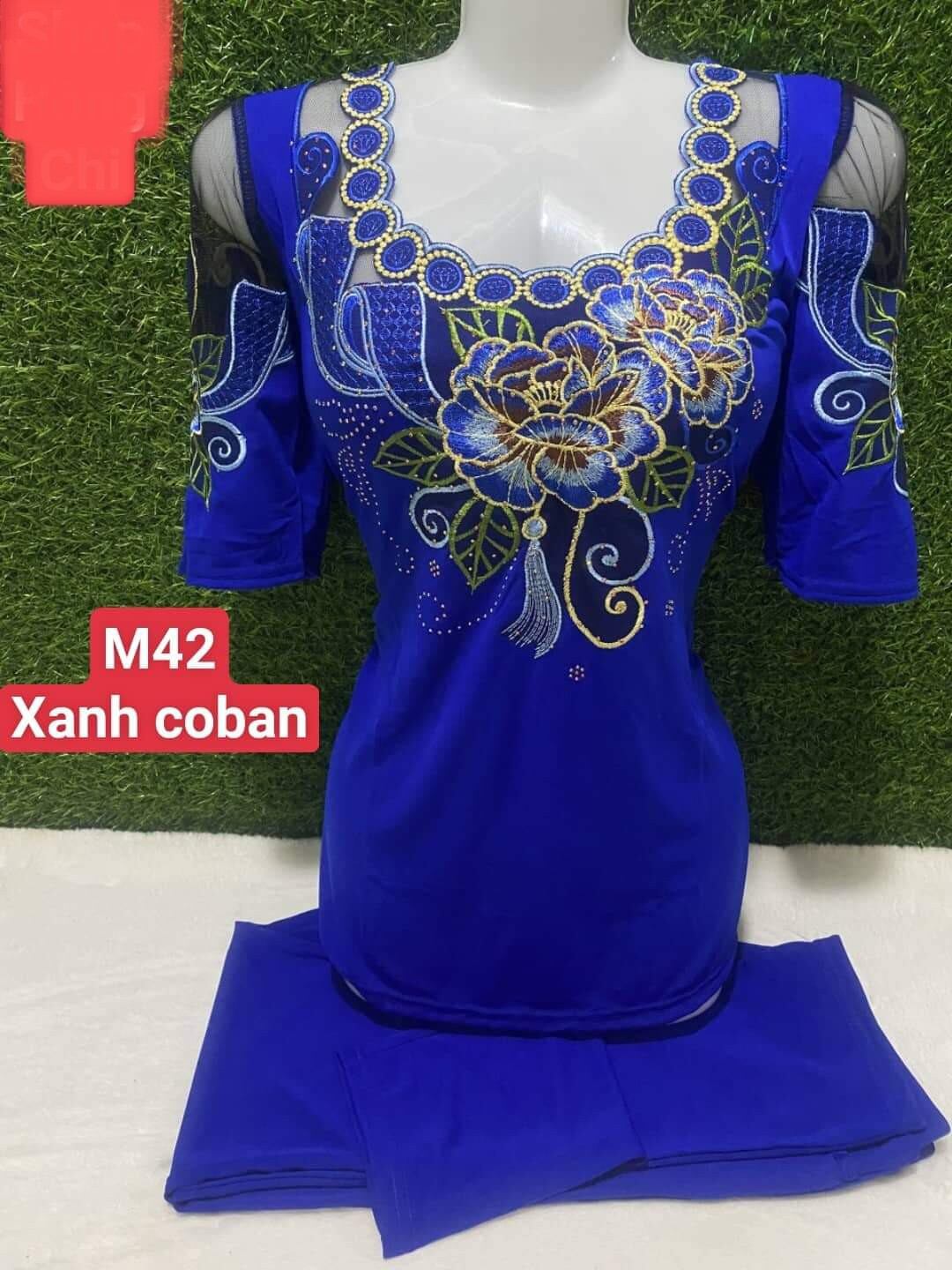 Bộ thun solen trung niên thêu hoa tay lỡ phom to