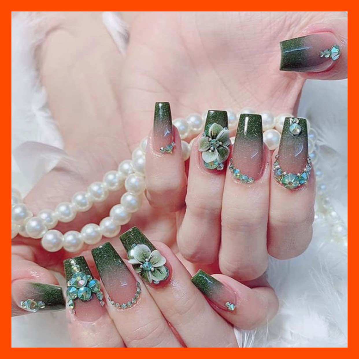 Nail box thiết kế - Móng tay giả bộ 24 móng - Móng úp sơn gel đính đá hoa bột
