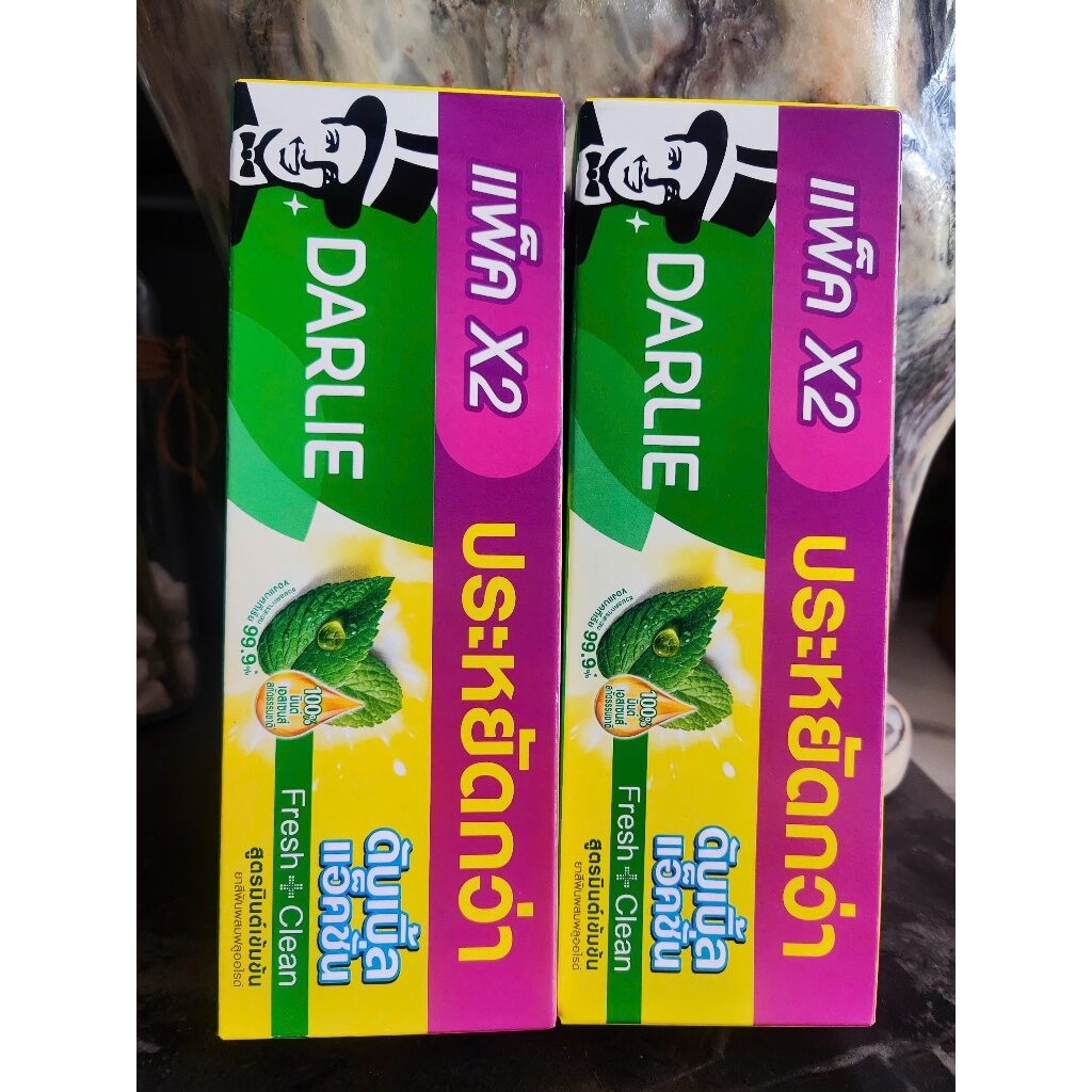 BAY AiR THÁI LAN -Kem Đánh Răng DARLIE Thái Lan 1 Hộp gồm 2 Tuýp bên trong. Gấp Đôi Trắng Sáng Tự Tin 150g x 2, puri Fresh&White