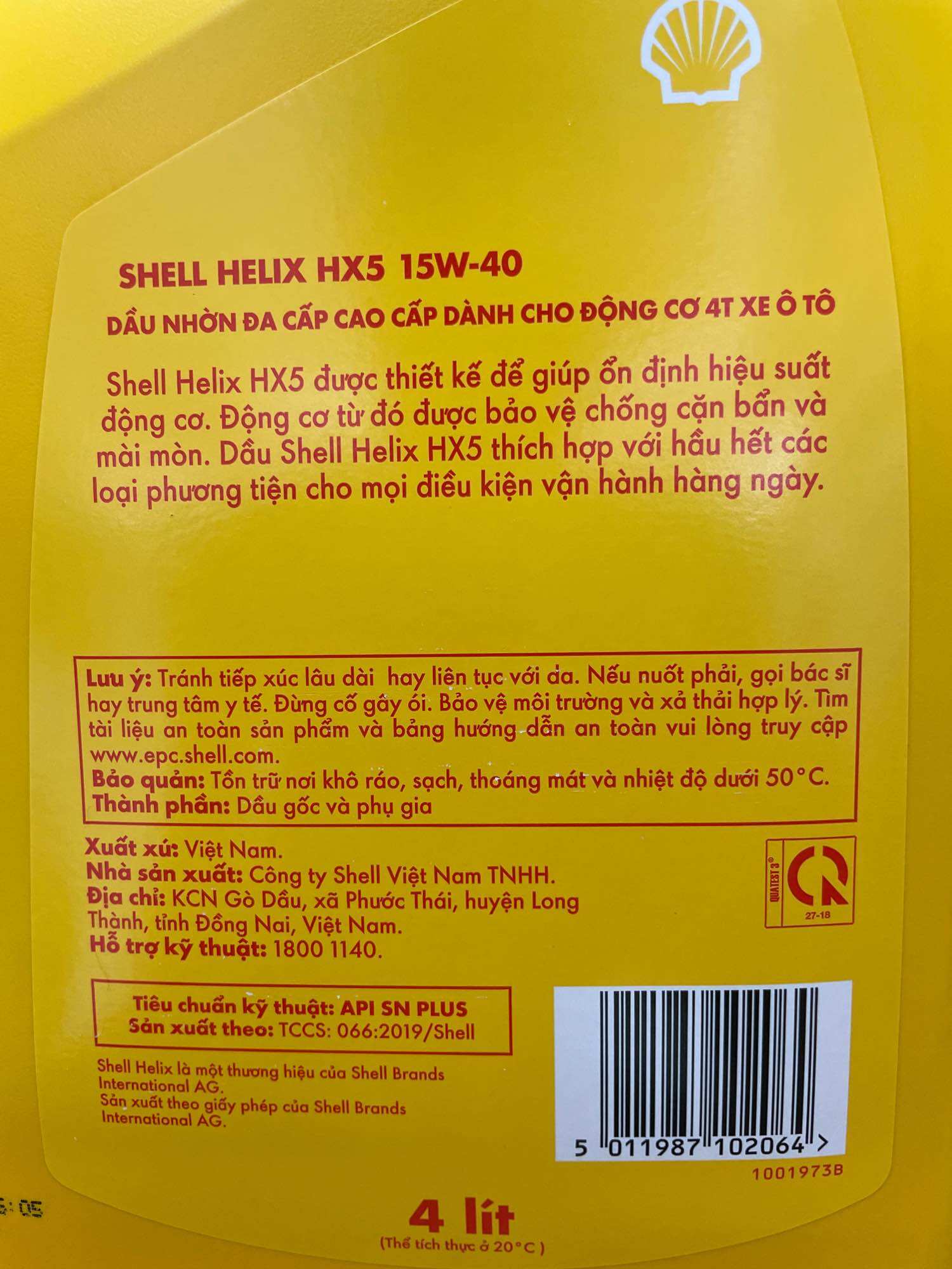 [ HÀNG CHÍNH HÃNG ] Dầu Nhớt SHELL HELIX HX5 15w40 (4Lít)