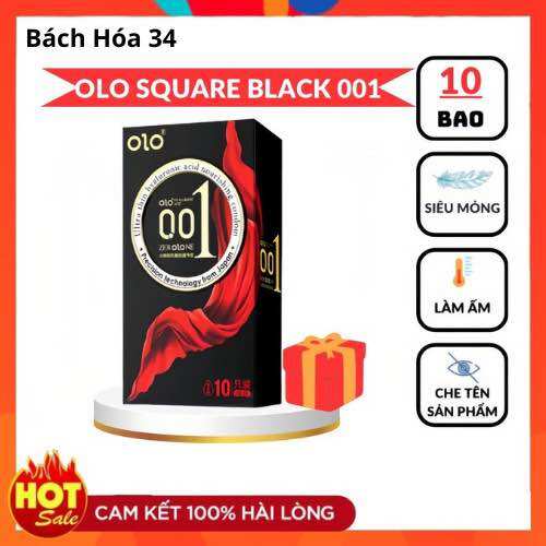 Hộp 10 chiếc bao cao su olo 001 thin square black - siêu mỏng, siêu dẫn nhiệt