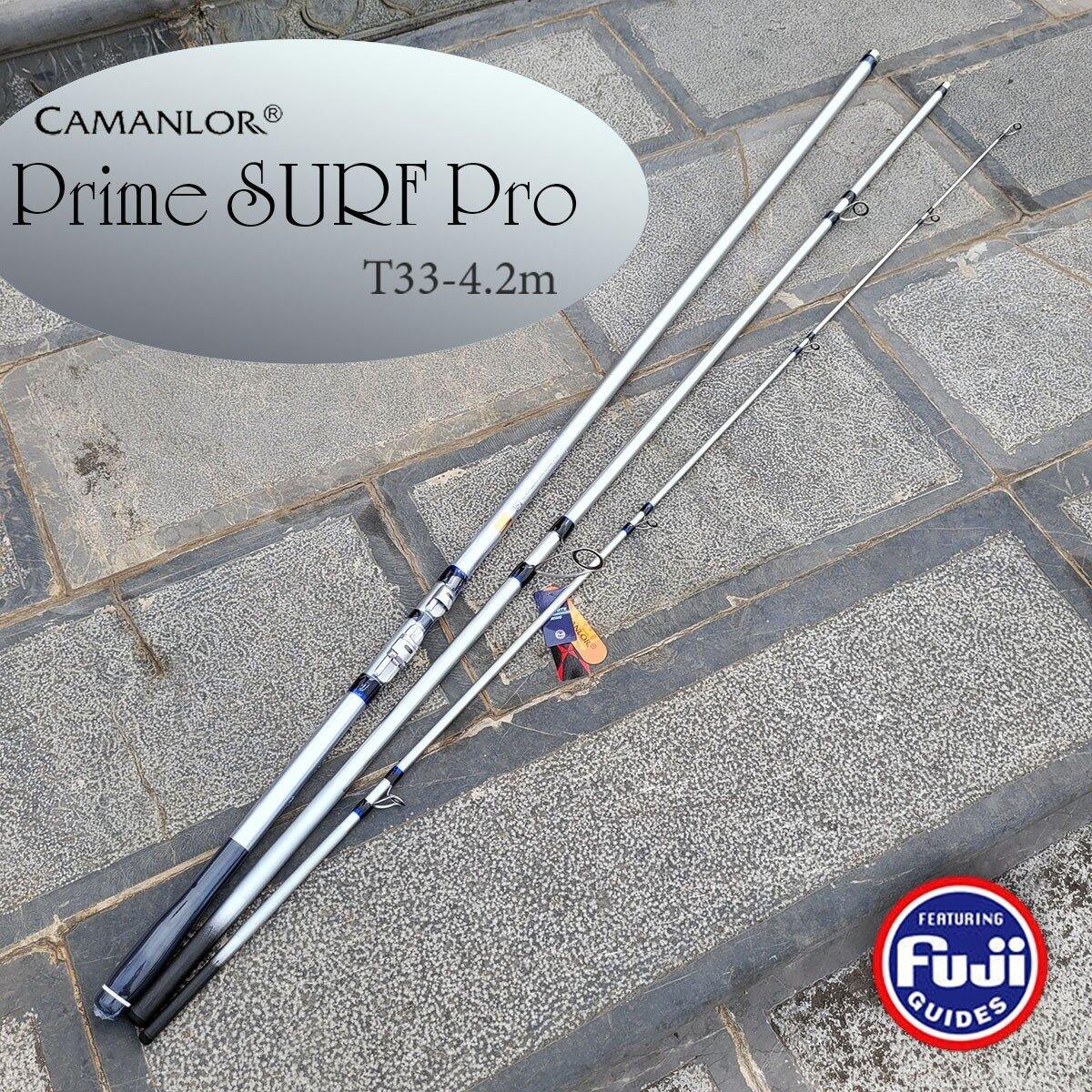 Cần câu lục 3 khúc đánh xa bờ,camanlor prime pro surf 4m2,khoen pat fuji cao cấp