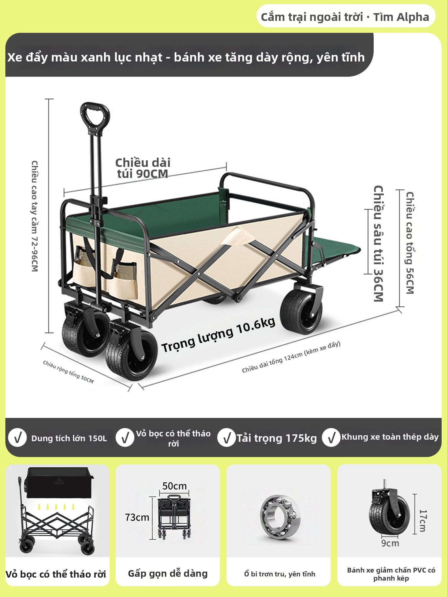 Foldable Large Capacity Camping Trolley - 5