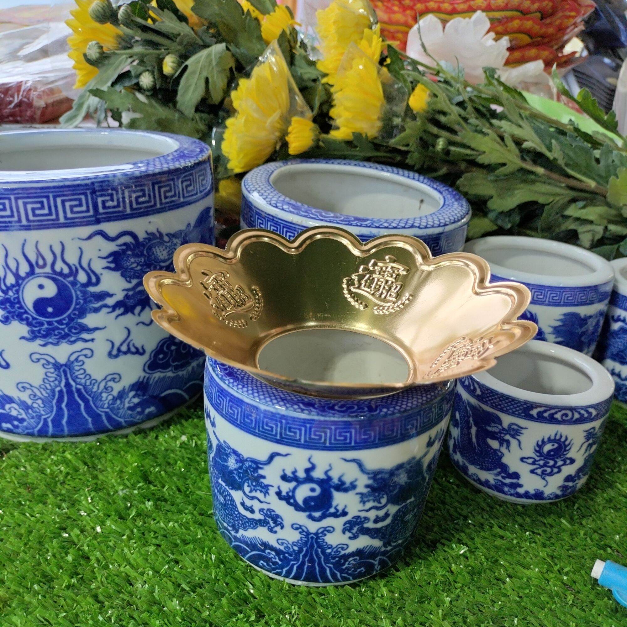 Lư hương rồng xanh/Bát nhang trụ men lam nhiều size
