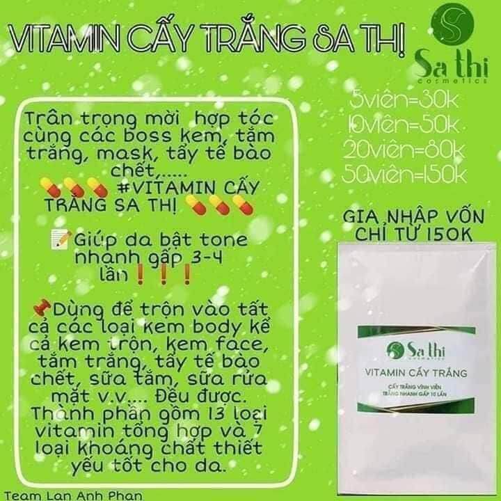 CẤY TRẮNG SA THỊ ( Gói 50 viên tắm trắng gấp 5 lần xài kem )