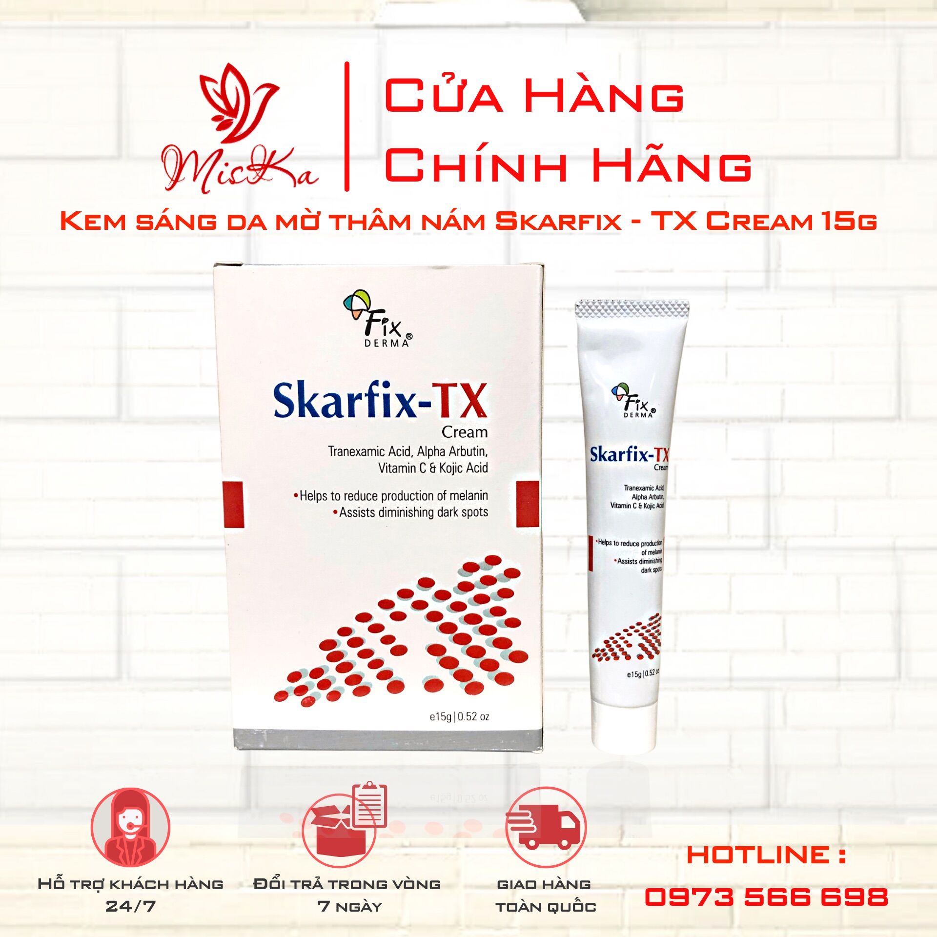 [CHÍNH HÃNG] KEM SKARFIX TX - Kem Dưỡng Trắng Da Mờ Thâm, Tàn Nhang Fixderma Skarfix-TX Cream 15g Tranexamic Acid (2%)