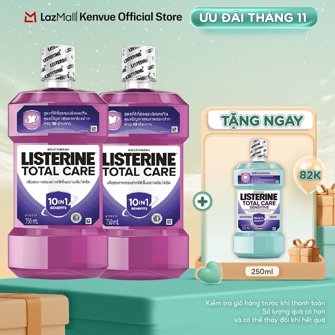 Combo 2 Nước súc miệng chăm sóc toàn diện Listerine Total Care Mouthwash 750ml
