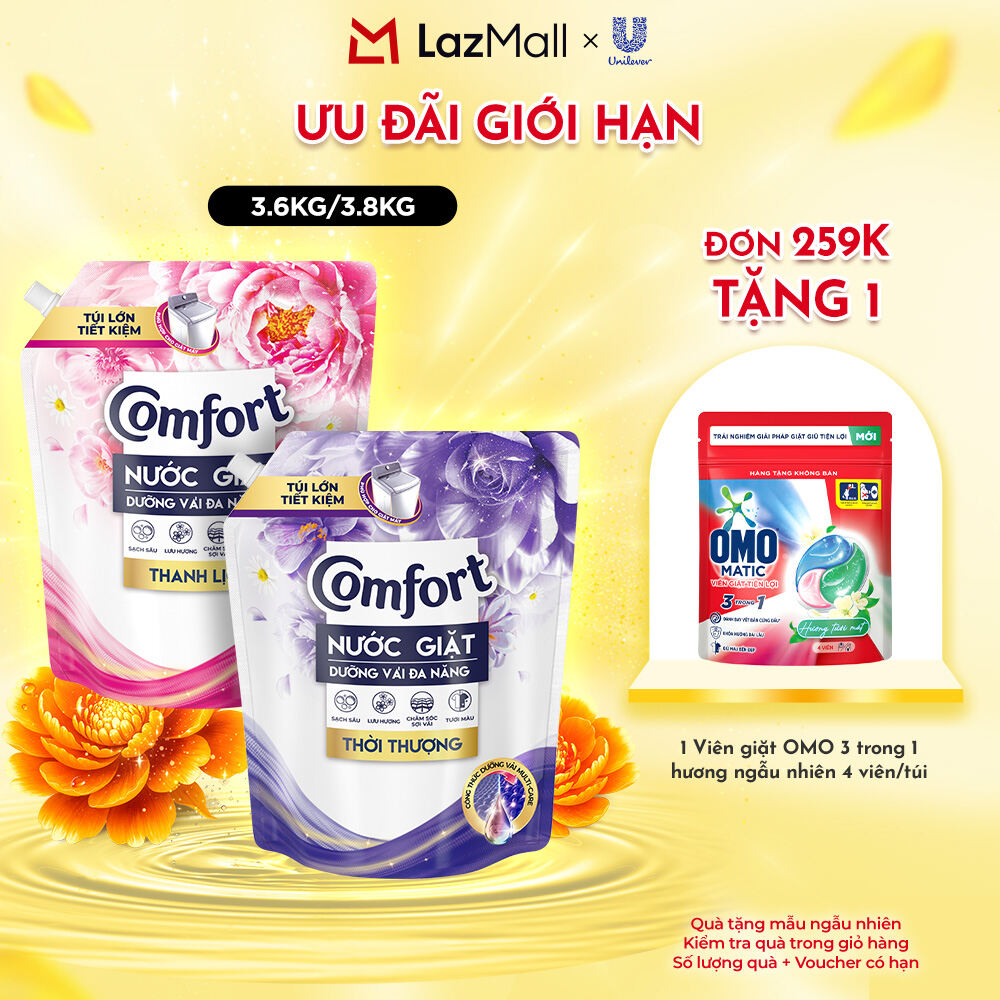 Nước Giặt Comfort Dưỡng Vải Đa Năng 3.6KG/3.8KG (bao bì tùy lô nhập hàng)