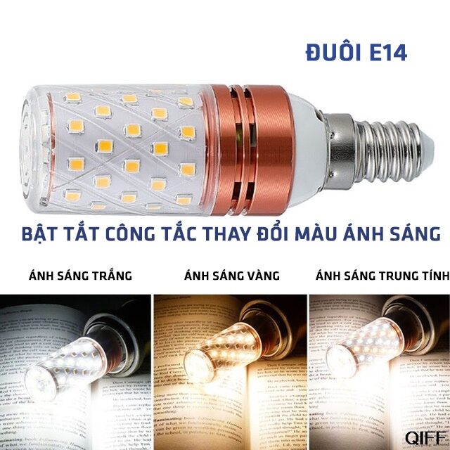 Bóng đèn led trái bắp 3 chế độ ánh sáng có đui e14 và e27