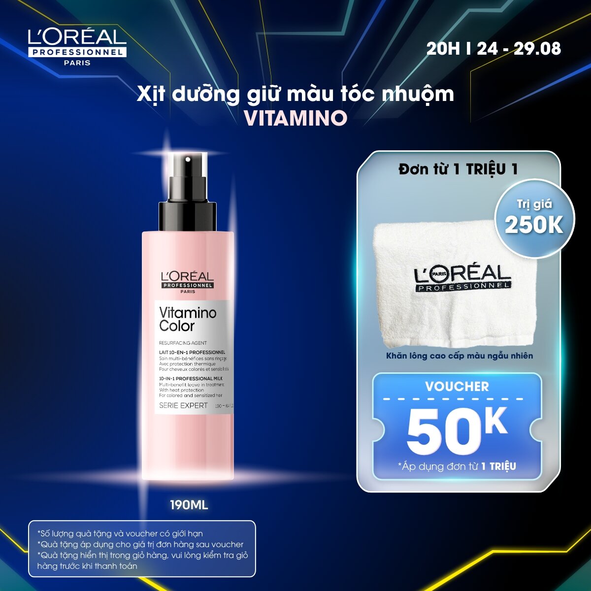 Xịt dưỡng tóc 10 trong 1 giúp bảo vệ màu nhuộm & chống nắng cho tóc L'Oréal Professionnel Serie Expert Vitamino Color 190ml