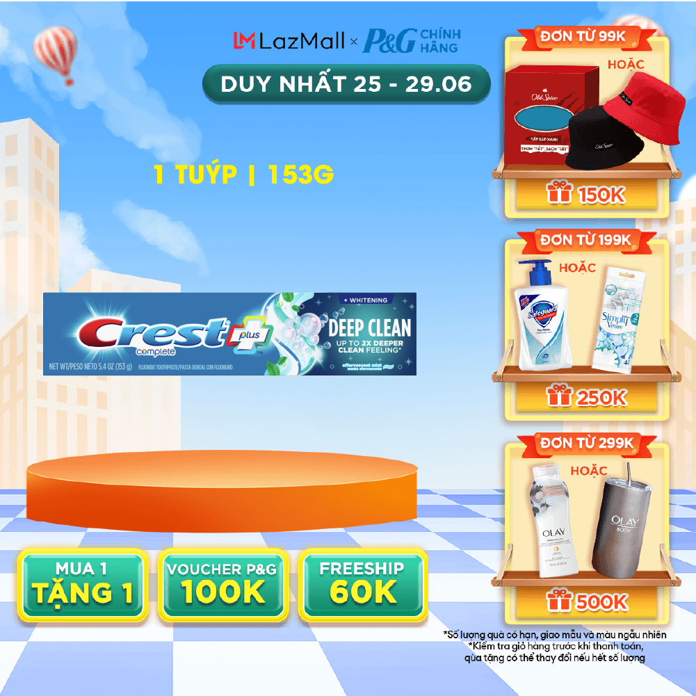 [MUA 1 TẶNG 1 QUÀ] Kem Đánh Răng CREST Complete Whitening + Deep Clean Làm Sạch Sâu Răng Trắng Sáng 153g - Nhập khẩu Mỹ