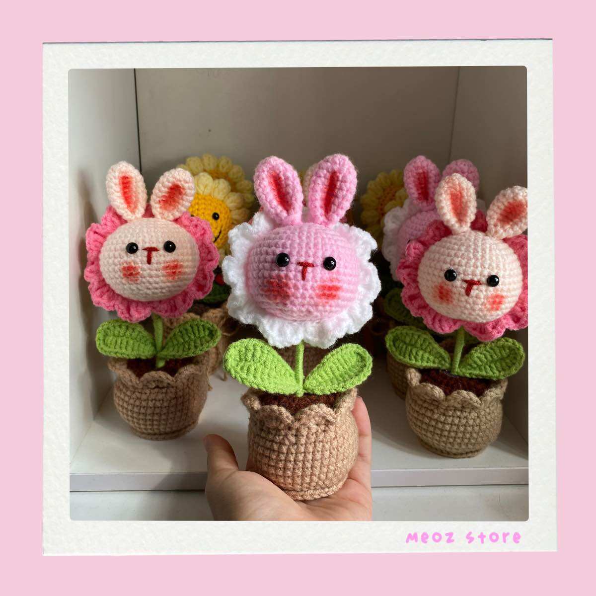 Chậu hoa thỏ handmade để bàn bằng len