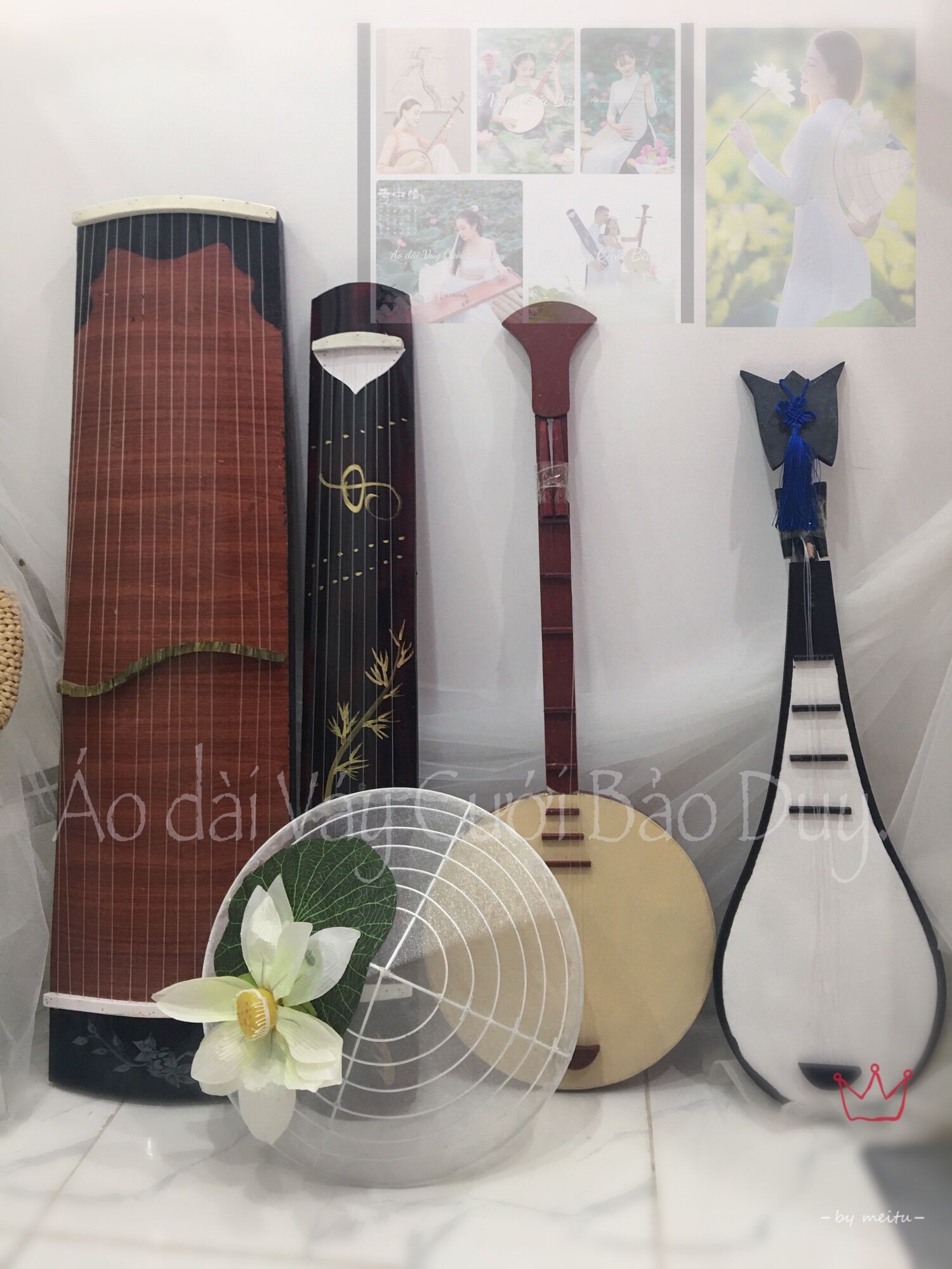 Bộ đàn chụp ảnh: đàn tì bà, đàn tranh, đàn cổ cầm, đàn nguyệt