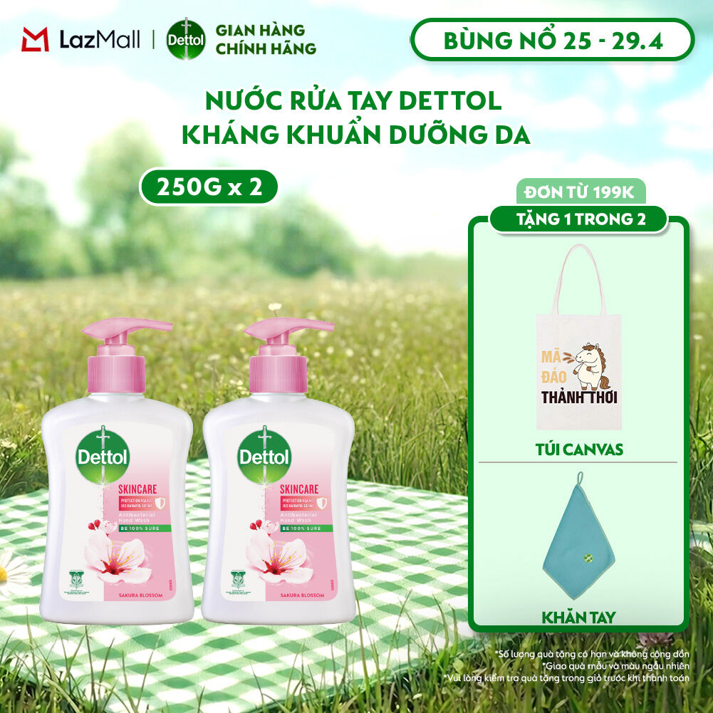 Combo 2 nước rửa tay Dettol kháng khuẩn dưỡng da, hương hoa anh đào - Chai 250g