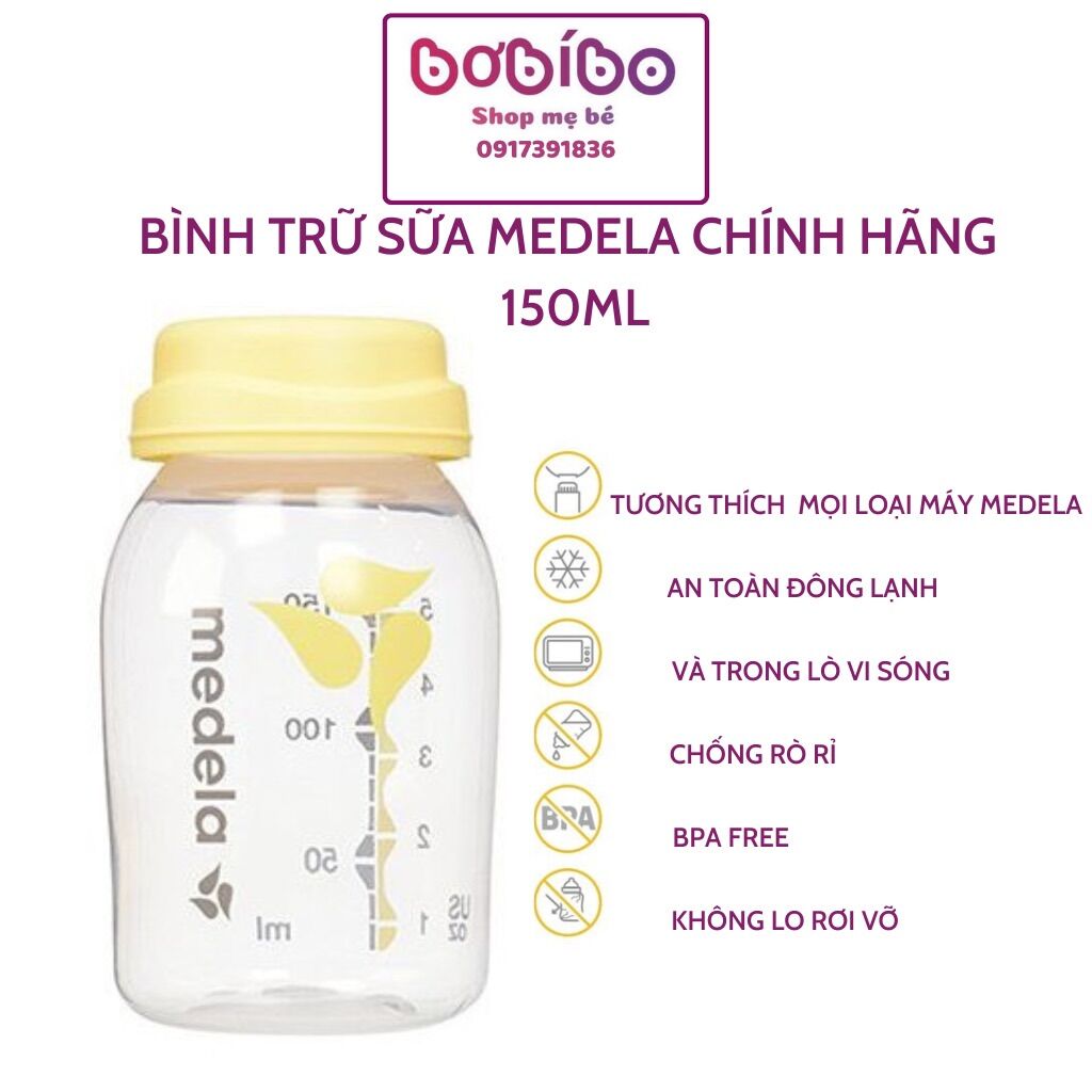 Bình trữ sữa Medela 150ml in logo chính hãng USA chất liệu PP an toàn cho bé