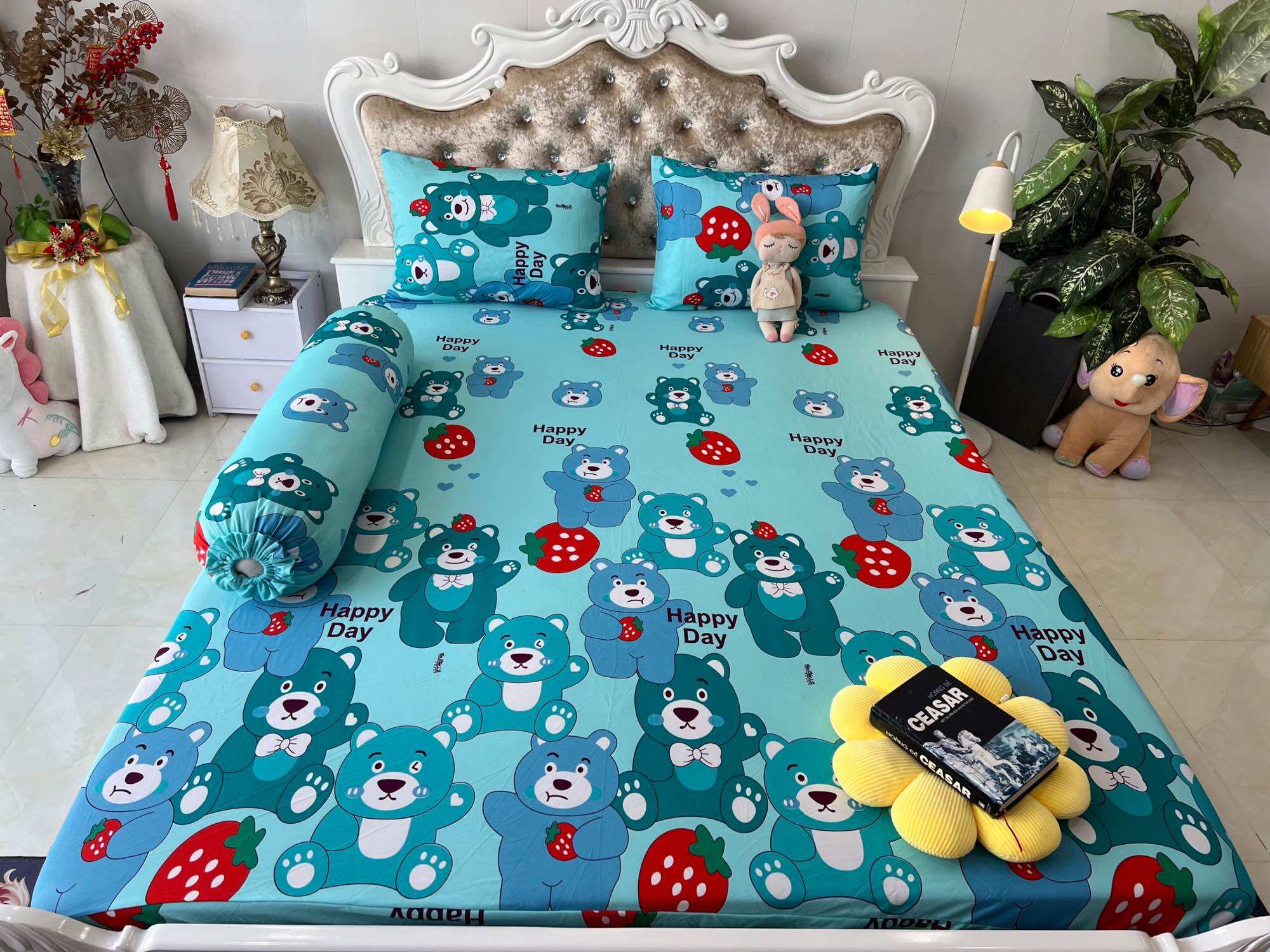 Bộ 4 món drap/ga áo gối Thun Lạnh Hàn Quốc 3D Vạn Phát