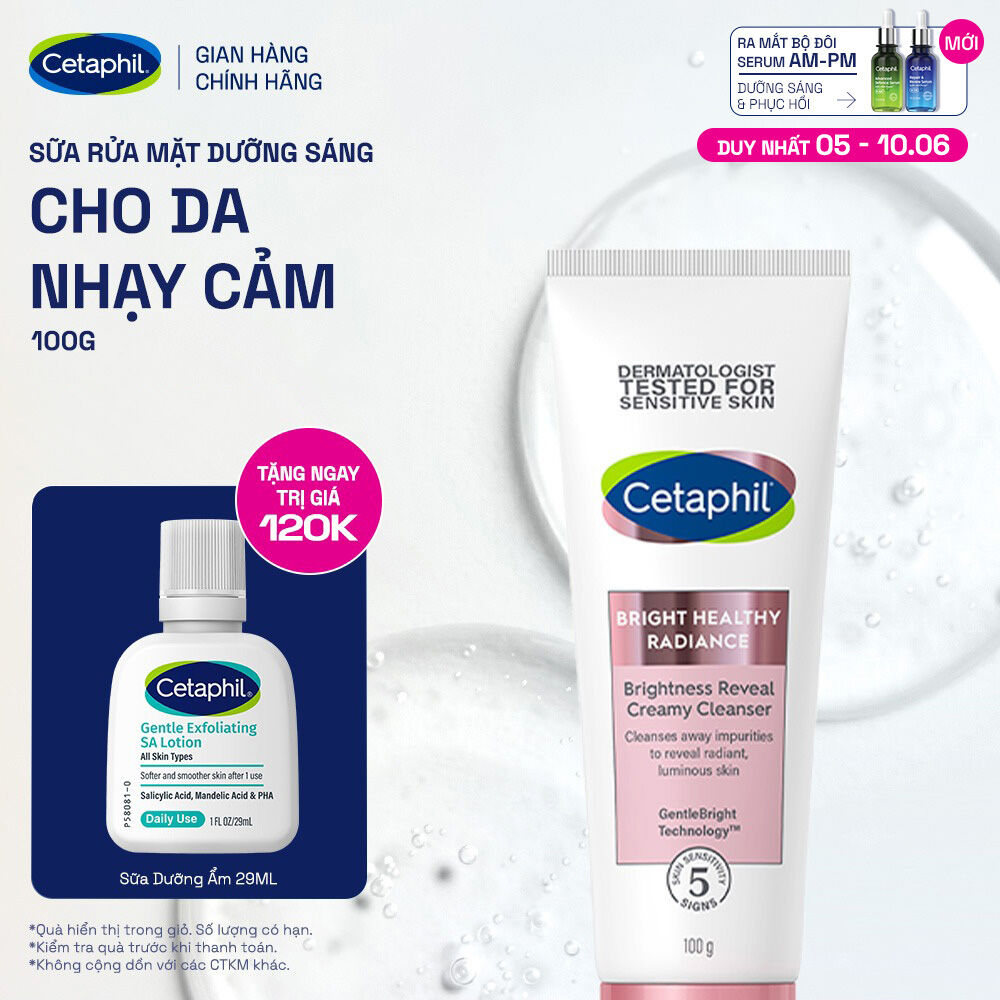 Sữa rửa mặt làm sáng cho da nhạy cảm Cetaphil Bright Healthy Radiance Brightness Reveal Creamy Cleanser 100g