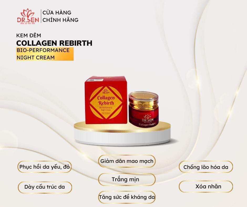 {mẫu mới 25gr} Kem dưỡng đêm collagen rebirth dr sen