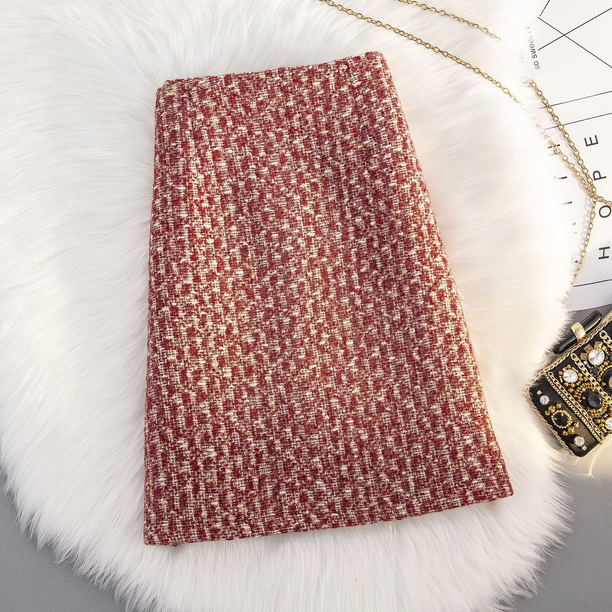Chân váy kẻ ca rô váy dạ mùa đông cho nữ thu đông váy chữ a phong cách chanel quý cô ca rô houndstooth váy ngắn mông tôn dáng gầy cạp cao