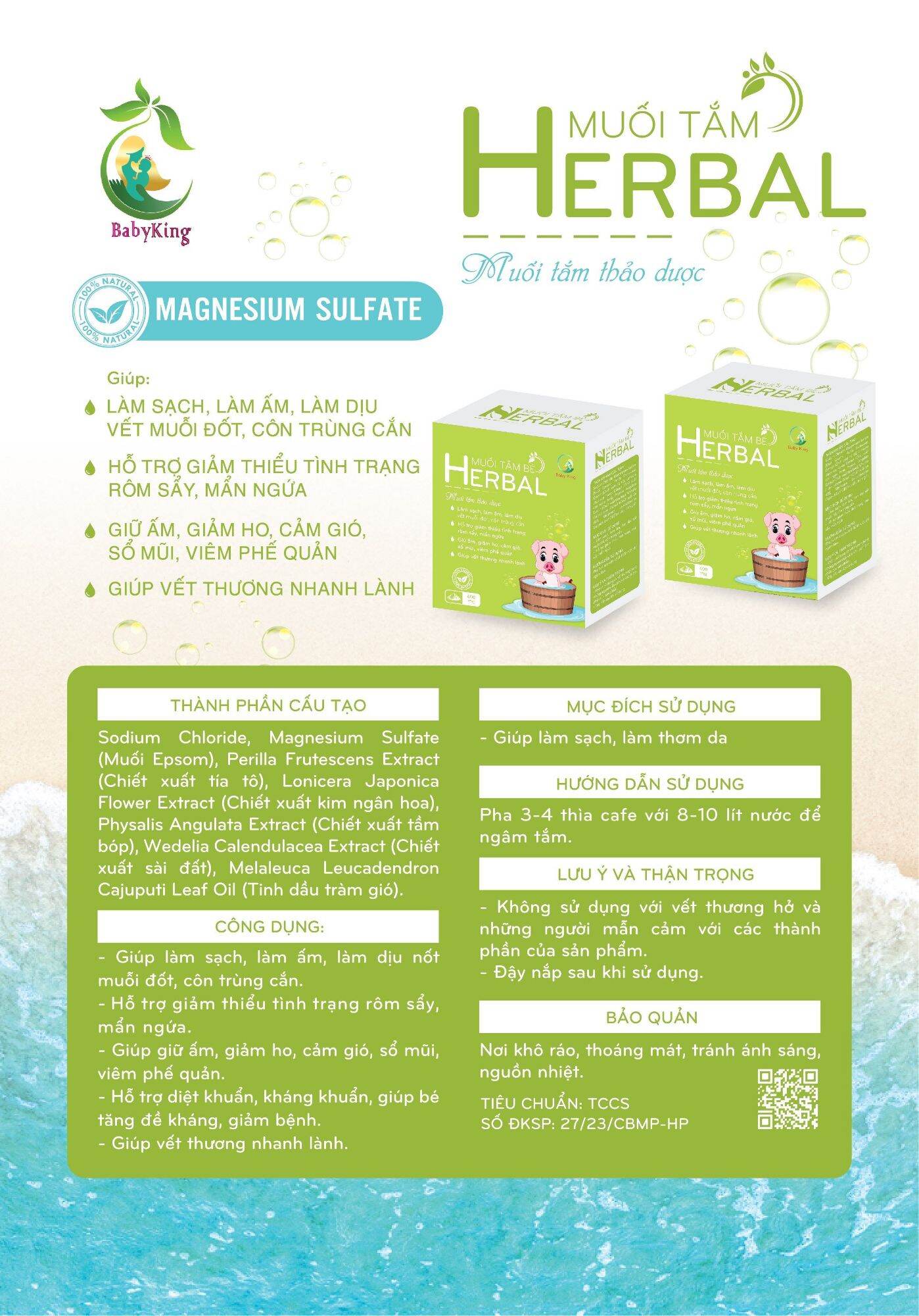 MUỐI TẮM BÉ HERBAL 400g ( muối tắm thảo dược rôm , sảy , hăm tả )