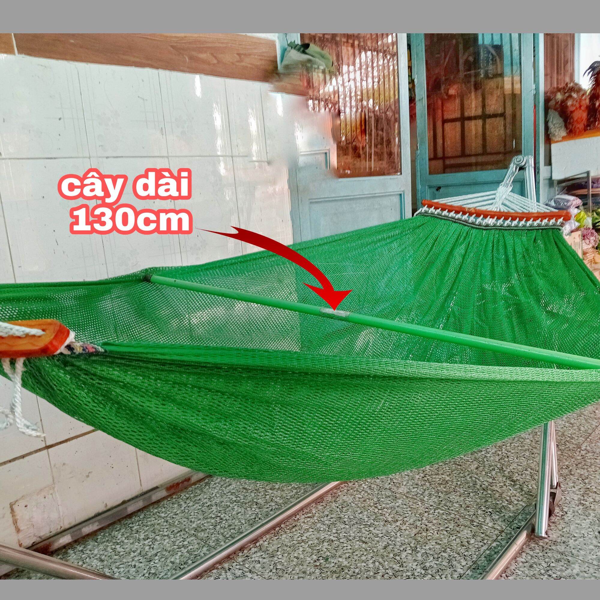 Võng lưới cán gỗ 2 lớp cao cấp. gỗ dài 50cm loại 20 lỗ - võng lưới 2 lớp dày chất vải mềm mịn rộng