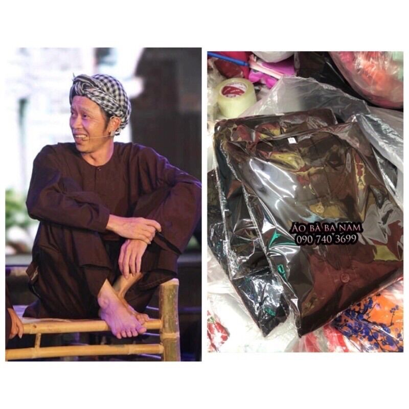 Bộ Bà Ba Nam Vải Kate Mịn Đẹp Màu Nâu Đậm và Nâu sáng có sẵn 35kg - 100kg (khăn rằn ở link khác ạ)