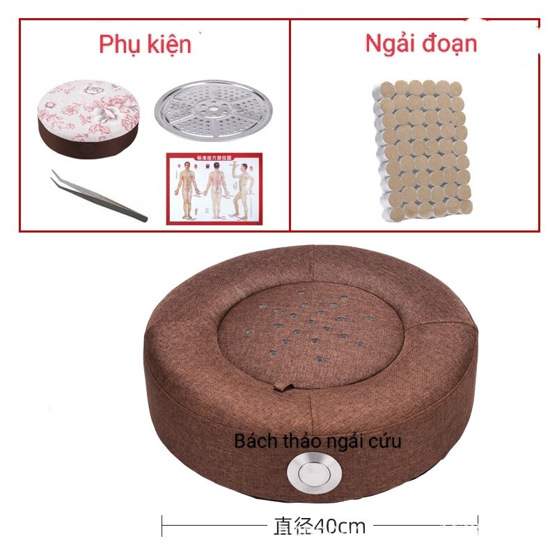 Đệm ngồi xông ngải cứu.Đệm xông cứu ngải - Đệm tọa cứu mông + 108 viên ngải đoạn, hộp 12 miếng dán nhiệt ngải cứu