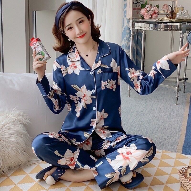 [HCM]SET BỘ  NGỦ PIZAMA PHI LỤA TAY DÀI -SN0239