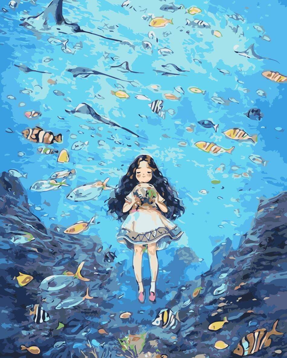 Tranh số hoá chibi dễ thương Có Khung 40x50 cm