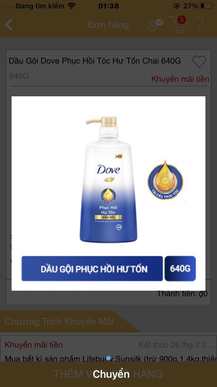 Dầu gội Dove phục hồi hư tổn 650g