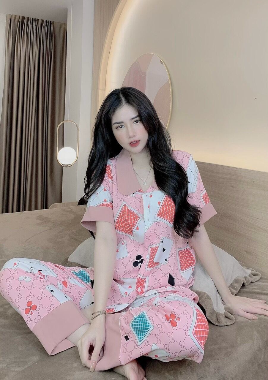 Bộ lụa Pijama lụa loại 1 chất mềm mịn, mát + Ảnh thật ,Bộ Tay Ngắn