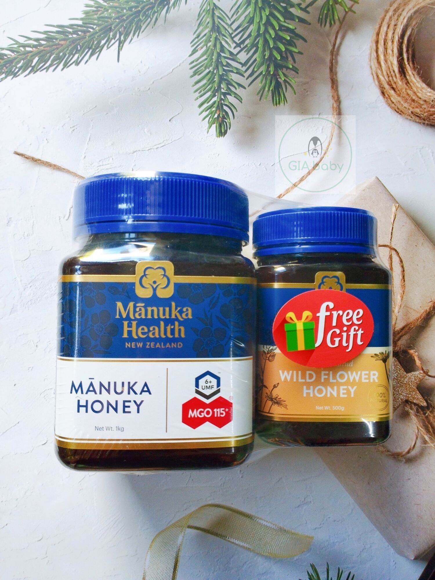 Set 2 hủ Mật ong Manuka Health New Zealand MGO 115 + 1kg & 500g ong rừng