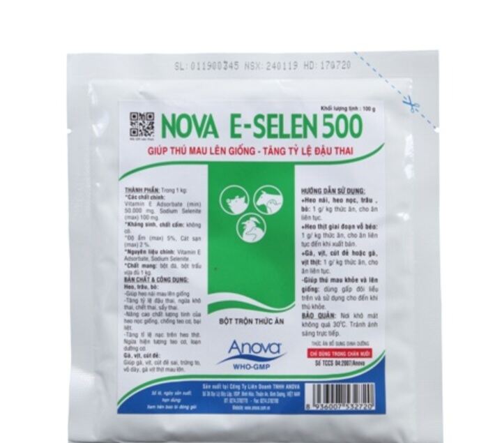 Nova E Selen 500 100 gram giúp vật nuôi mau lên giống