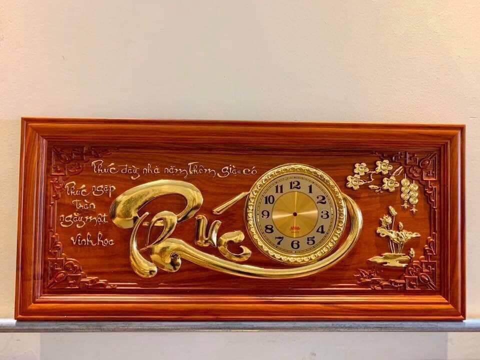 Tranh đồng hồ treo tường bằng gỗ chữ phúc