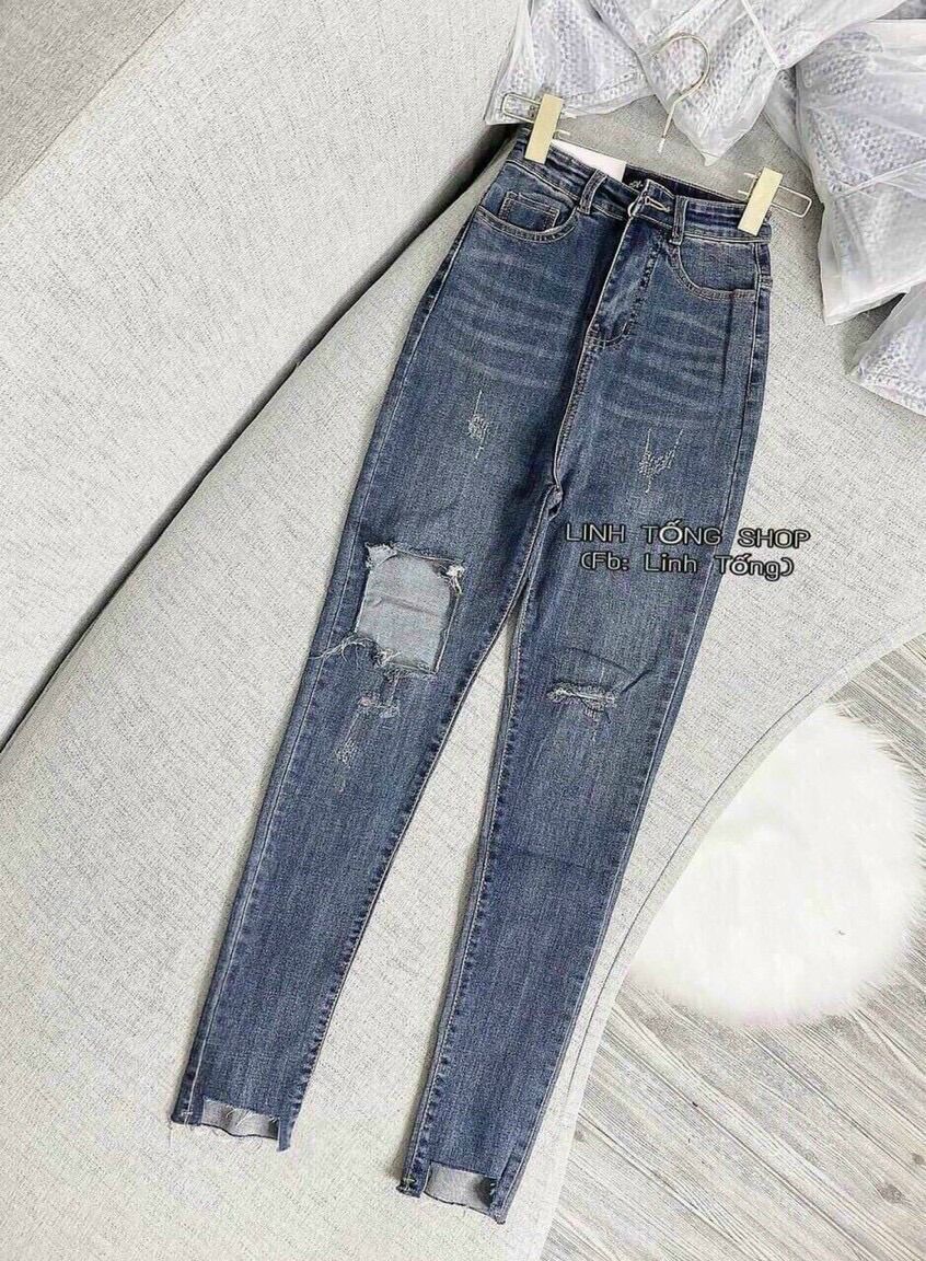 HCM quần jean cạp cao co giãn tôn dáng