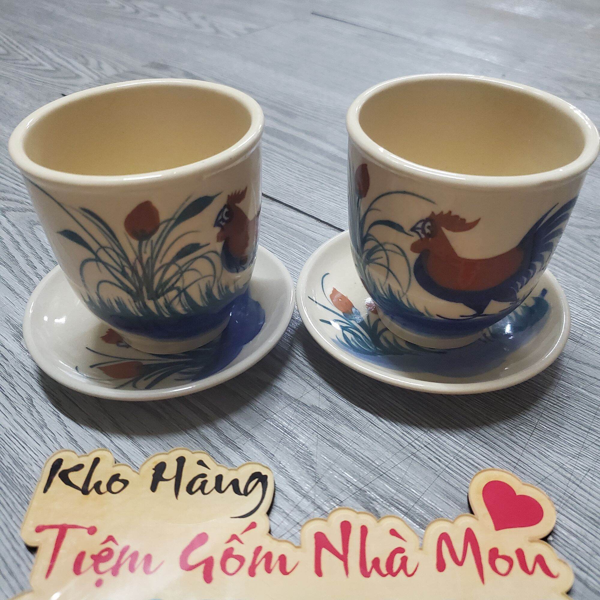 COMBO LY VÀ DĨA LÓT CON GÀ CAO CẤP 100% THỦ CÔNG (dung tích 300ml)