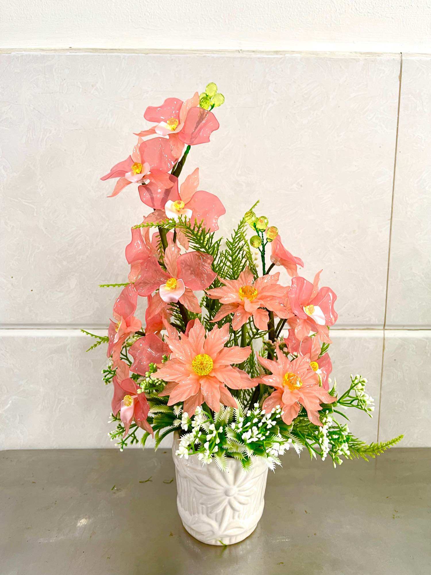 Chậu hoa pha lê cắm sẵn cao 30-35cm