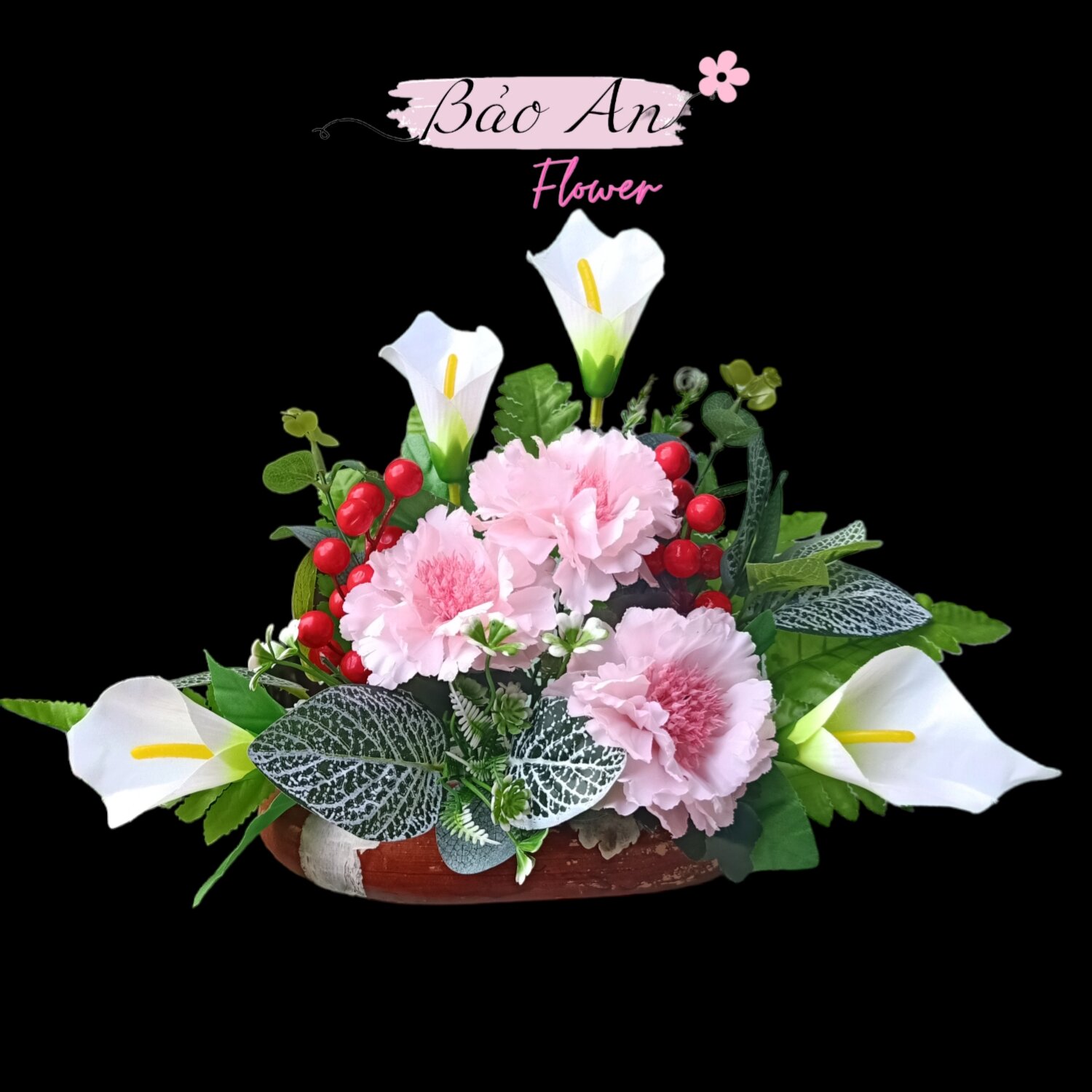 Chậu hoa lụa, hoa giả để bàn, trang trí bàn thờ