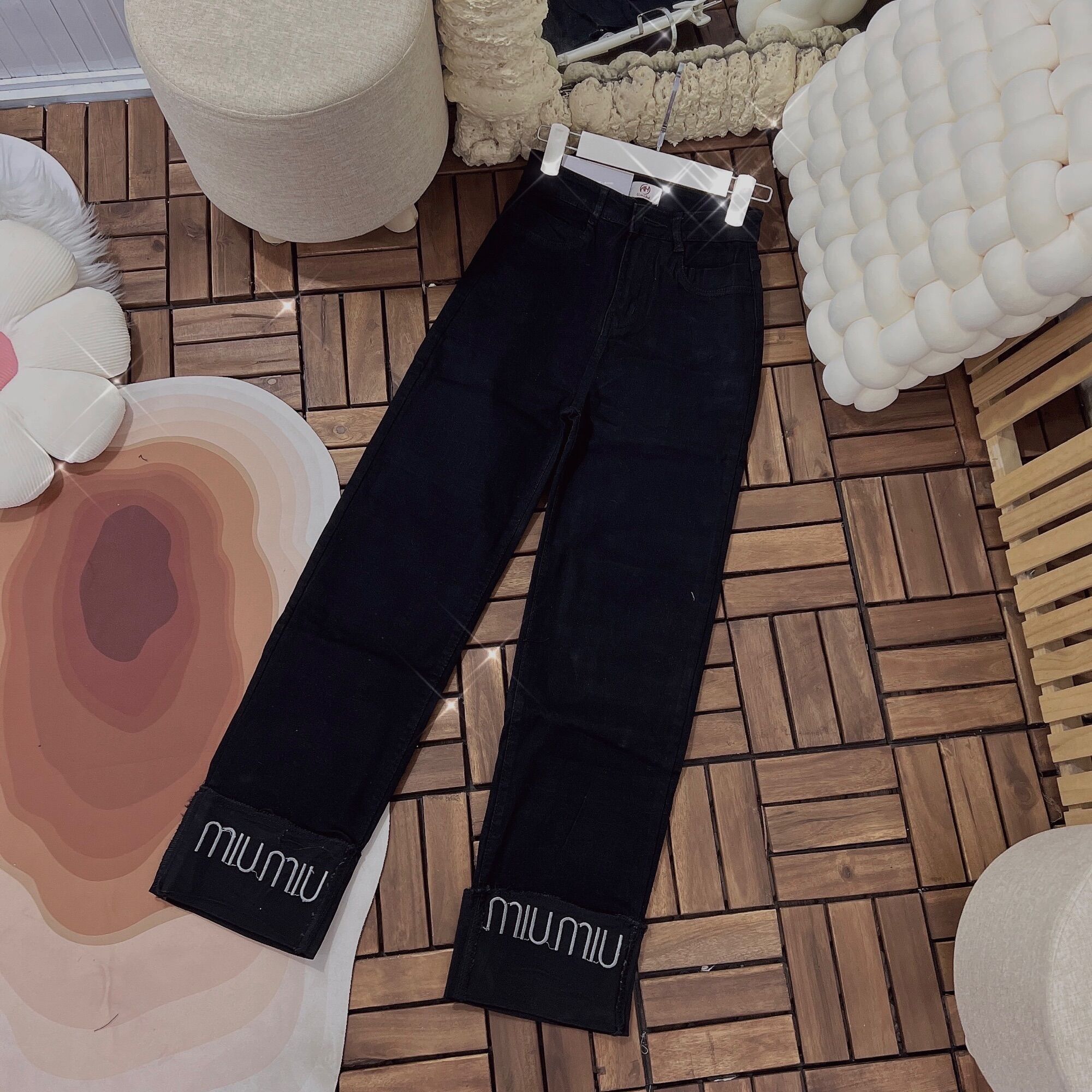 🎀quần jean dài giãn ống đứng miu miu - hàng vnxk