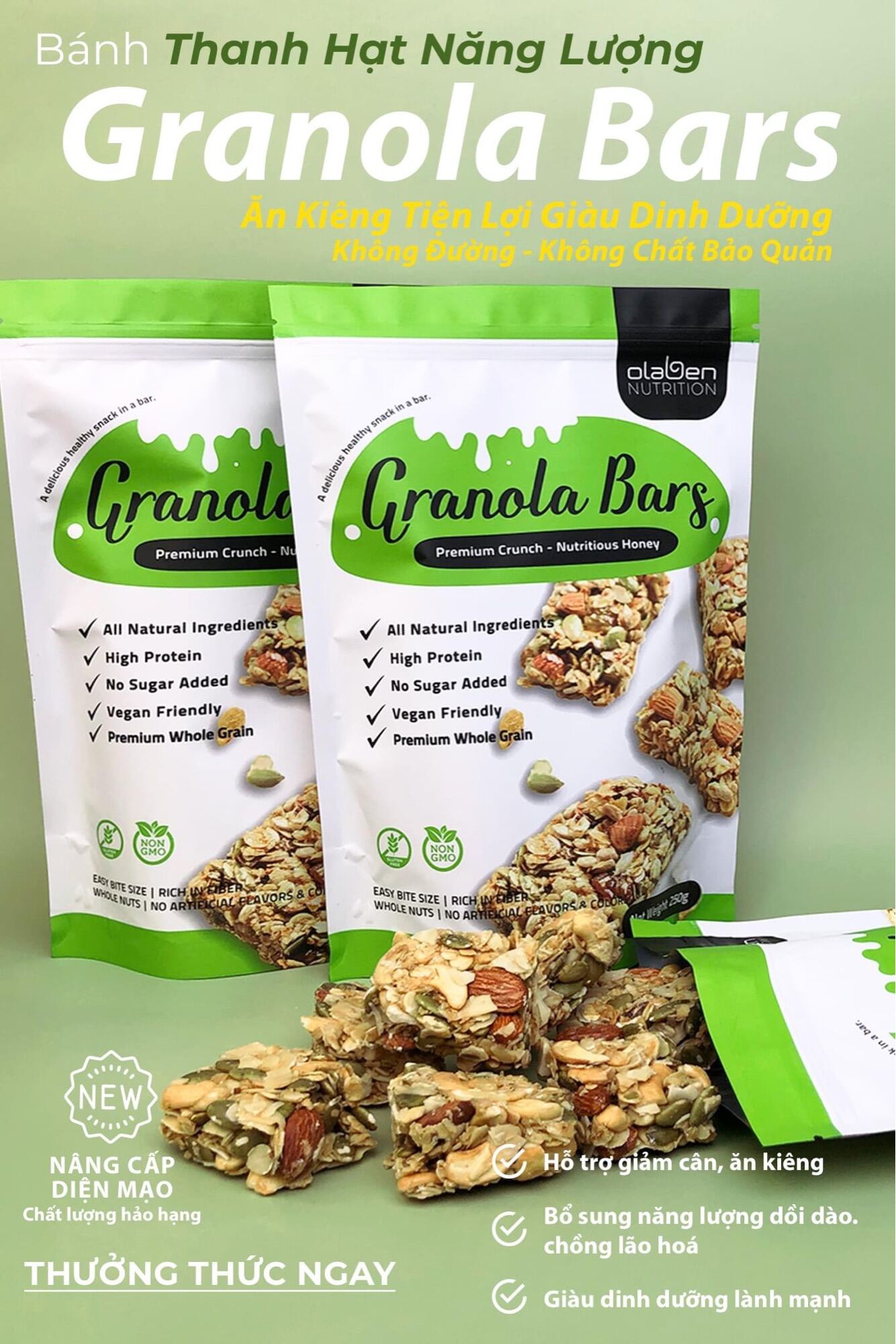 Olaben Nutrition Granola Bars 250g Thanh hạt dinh dưỡng ăn kiêng