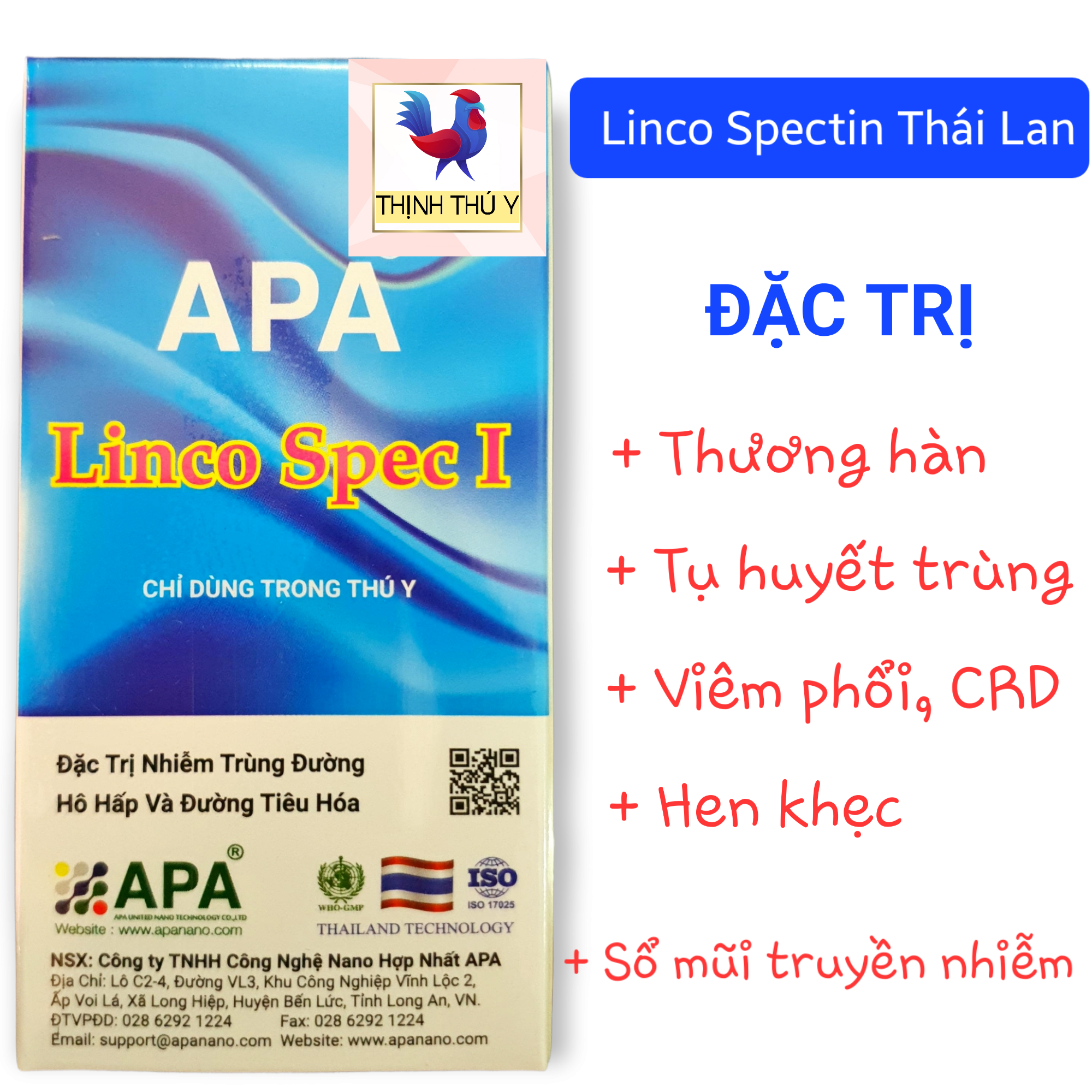 Linco Spectin Thái Lan (100ml) - Đặc tr.i CRD, khò khè, hen khẹc, viêm ruột tiêu chảy phân xanh phân